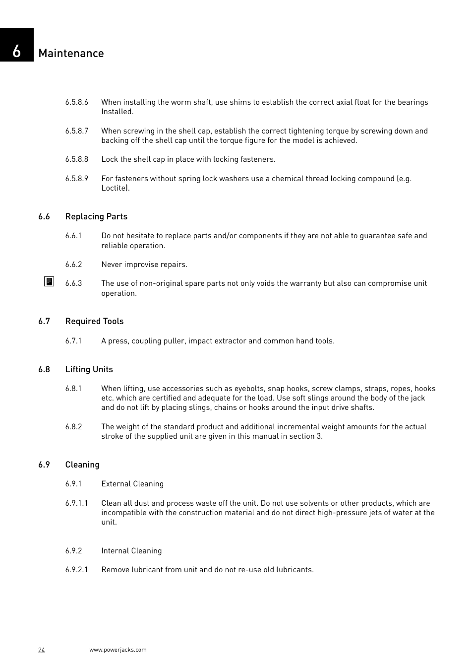 Maintenance | Power Jacks C-Series User Manual | Page 24 / 40