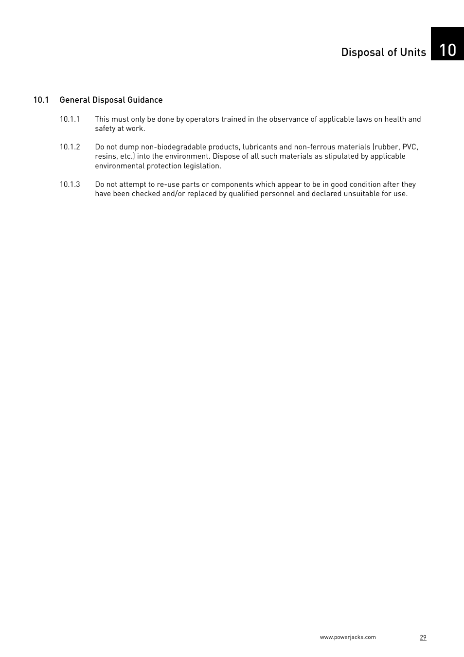 Disposal of units | Power Jacks C-Series User Manual | Page 29 / 40