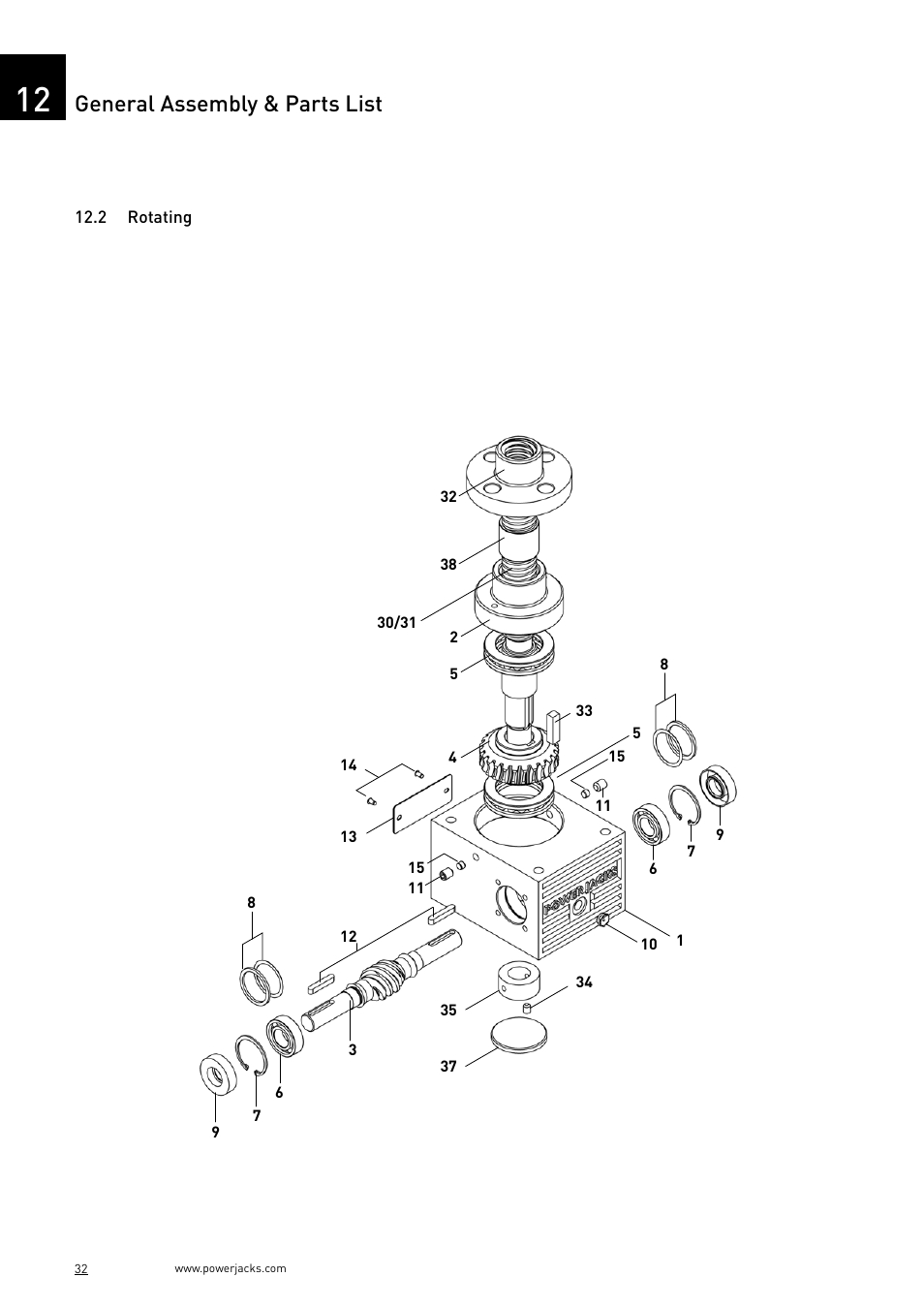General assembly & parts list | Power Jacks C-Series User Manual | Page 32 / 40