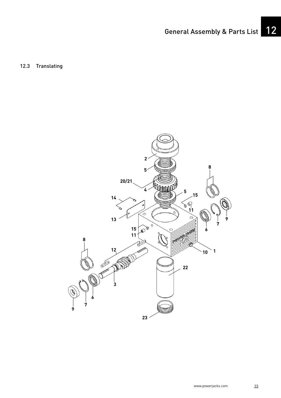 General assembly & parts list | Power Jacks C-Series User Manual | Page 33 / 40