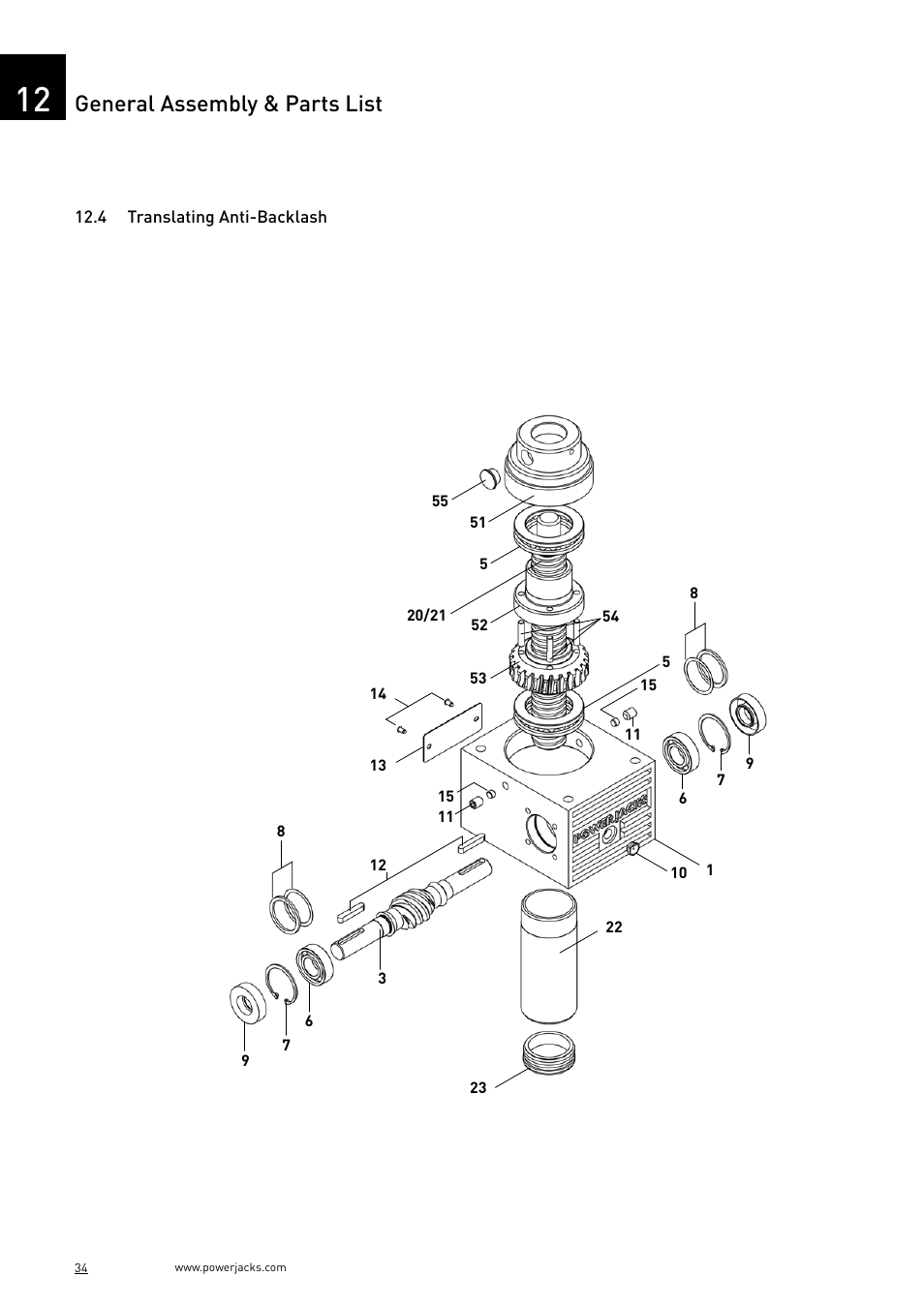 General assembly & parts list | Power Jacks C-Series User Manual | Page 34 / 40