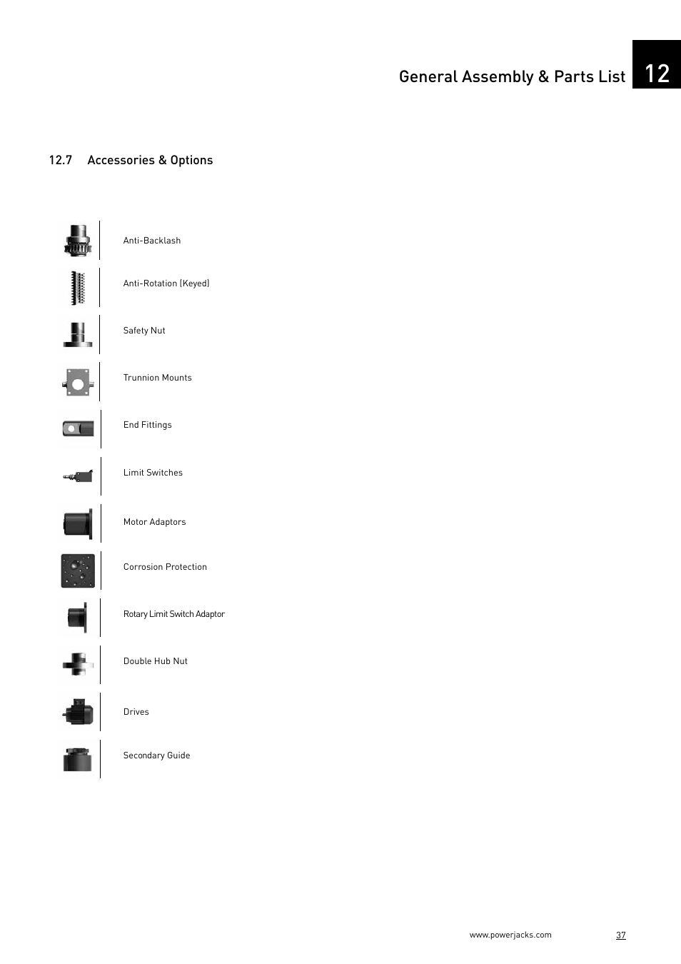 General assembly & parts list | Power Jacks C-Series User Manual | Page 37 / 40