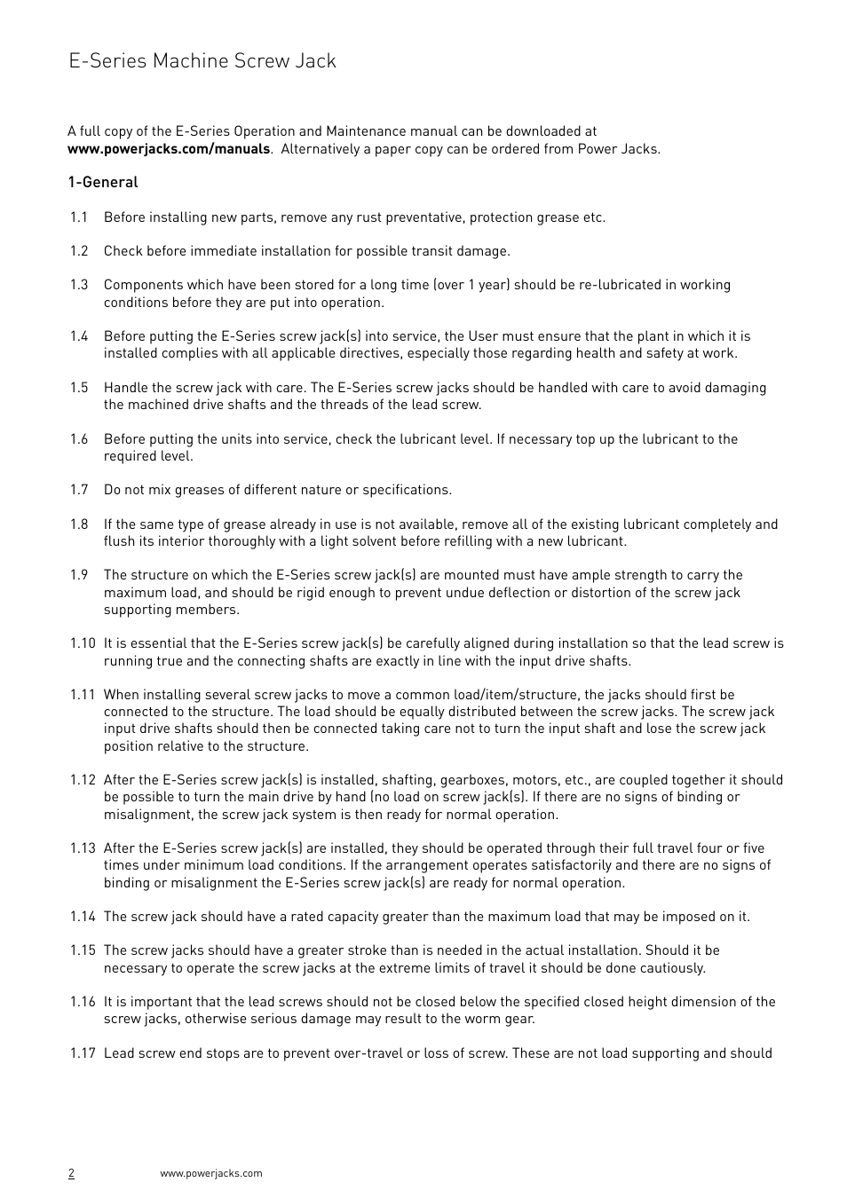 E-series machine screw jack | Power Jacks E-Series - Machine User Manual | Page 2 / 4