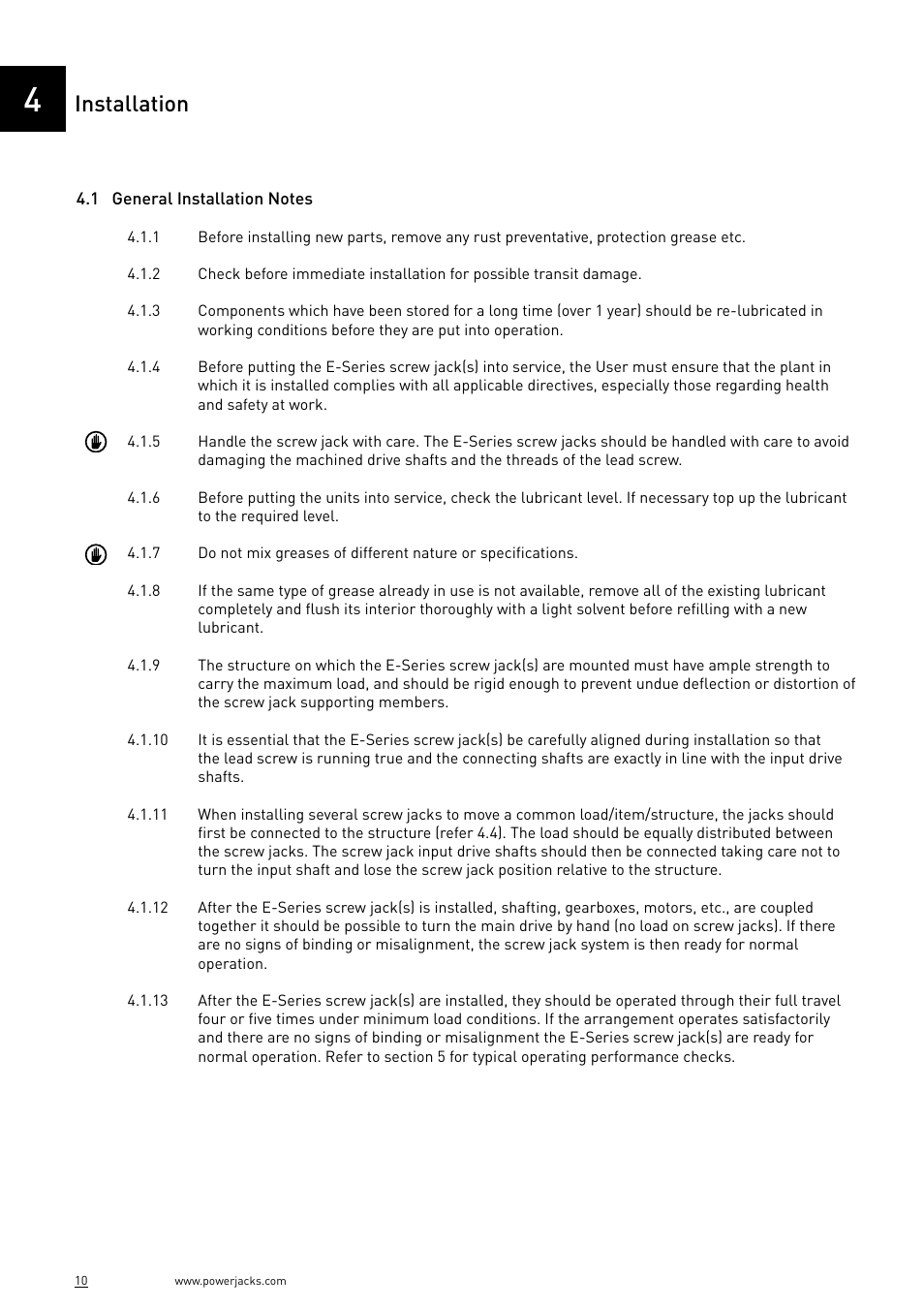 Installation | Power Jacks E-Series - Machine User Manual | Page 10 / 52