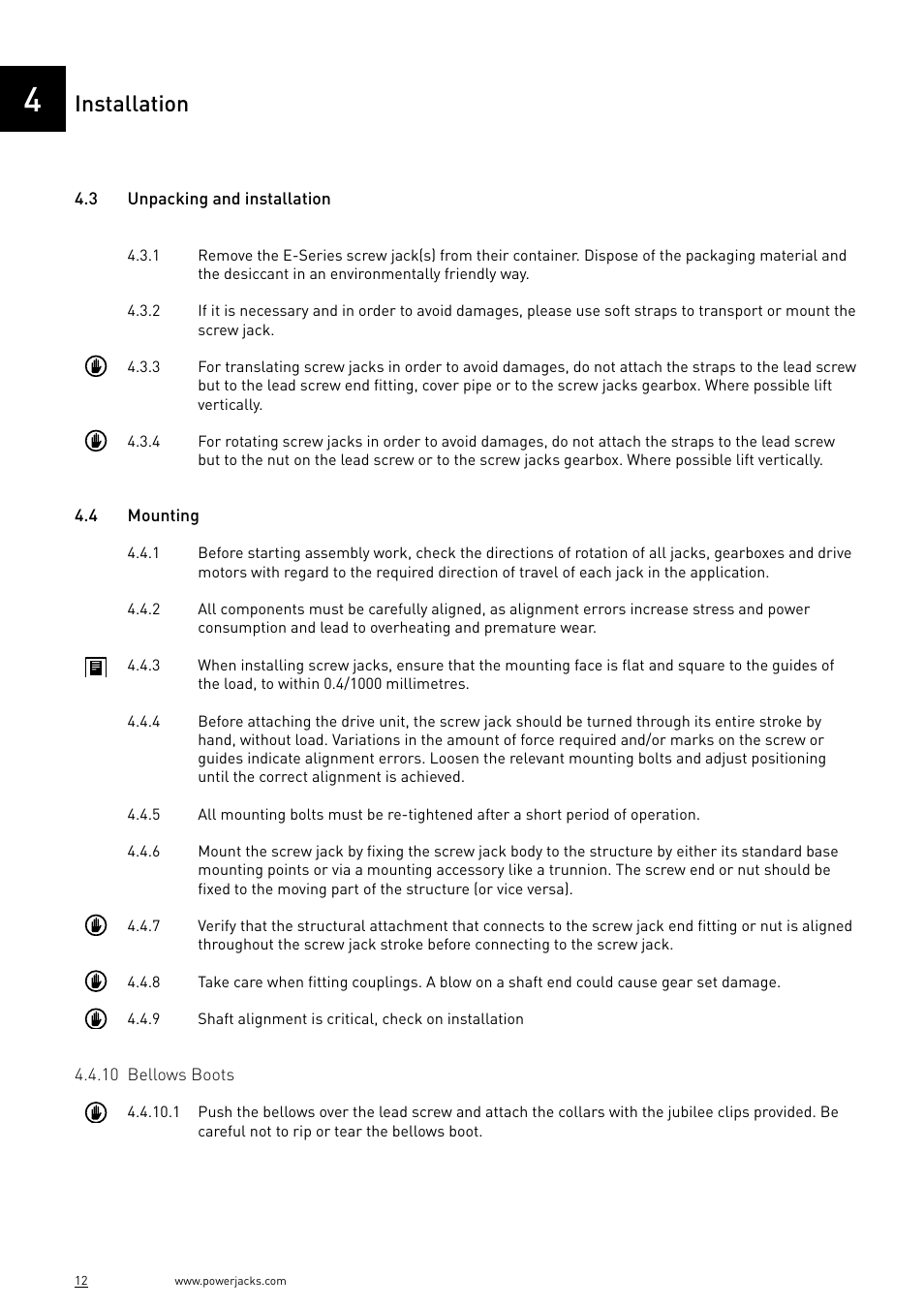 Installation | Power Jacks E-Series - Machine User Manual | Page 12 / 52