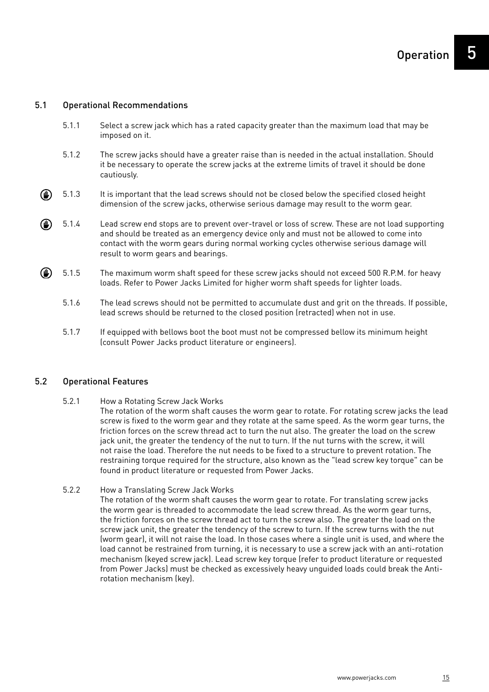 Operation | Power Jacks E-Series - Machine User Manual | Page 15 / 52