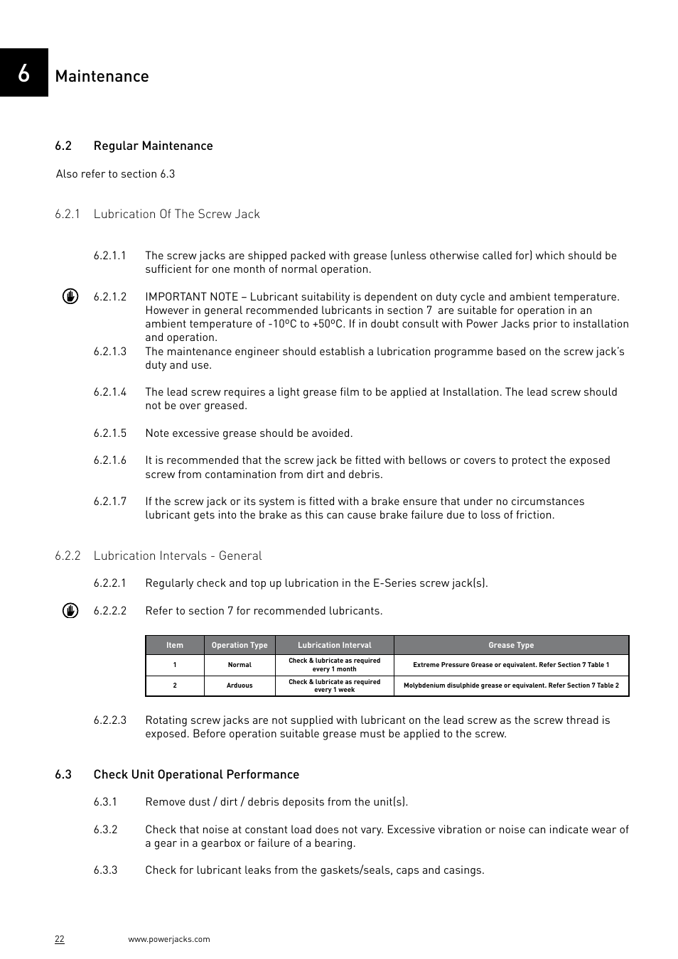 Maintenance | Power Jacks E-Series - Machine User Manual | Page 22 / 52