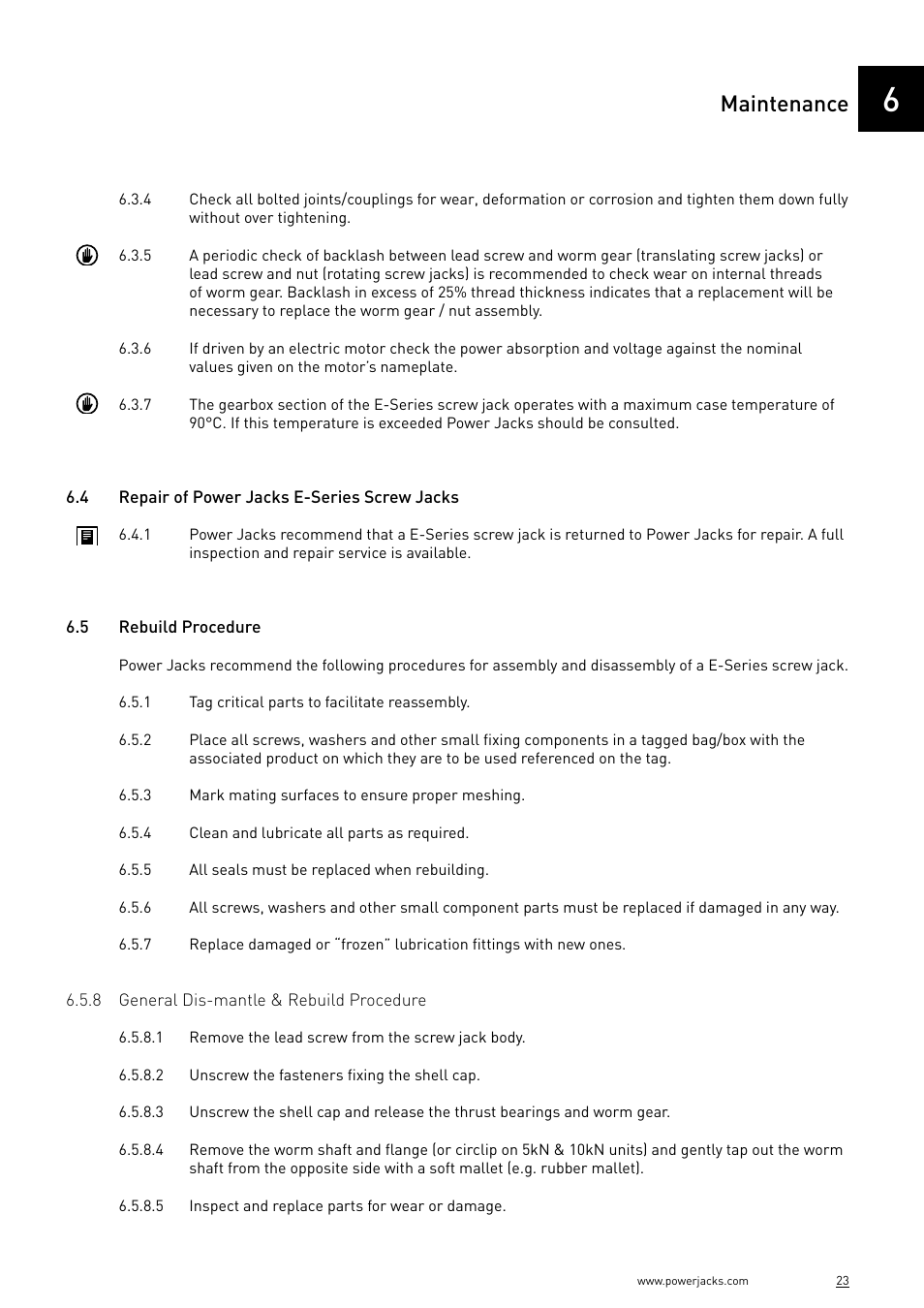 Maintenance | Power Jacks E-Series - Machine User Manual | Page 23 / 52
