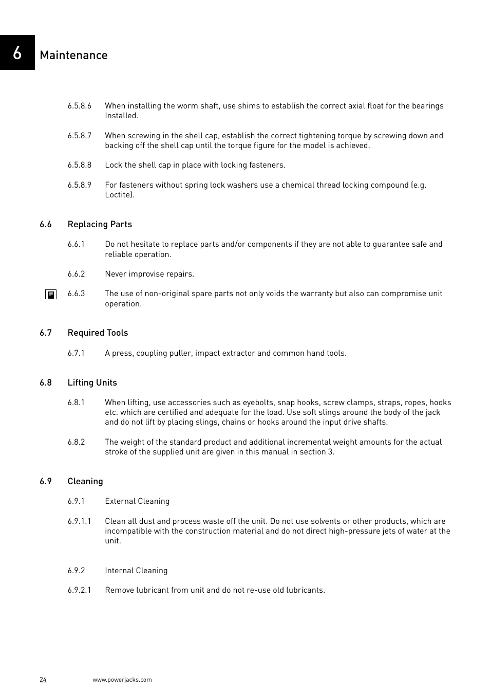 Maintenance | Power Jacks E-Series - Machine User Manual | Page 24 / 52