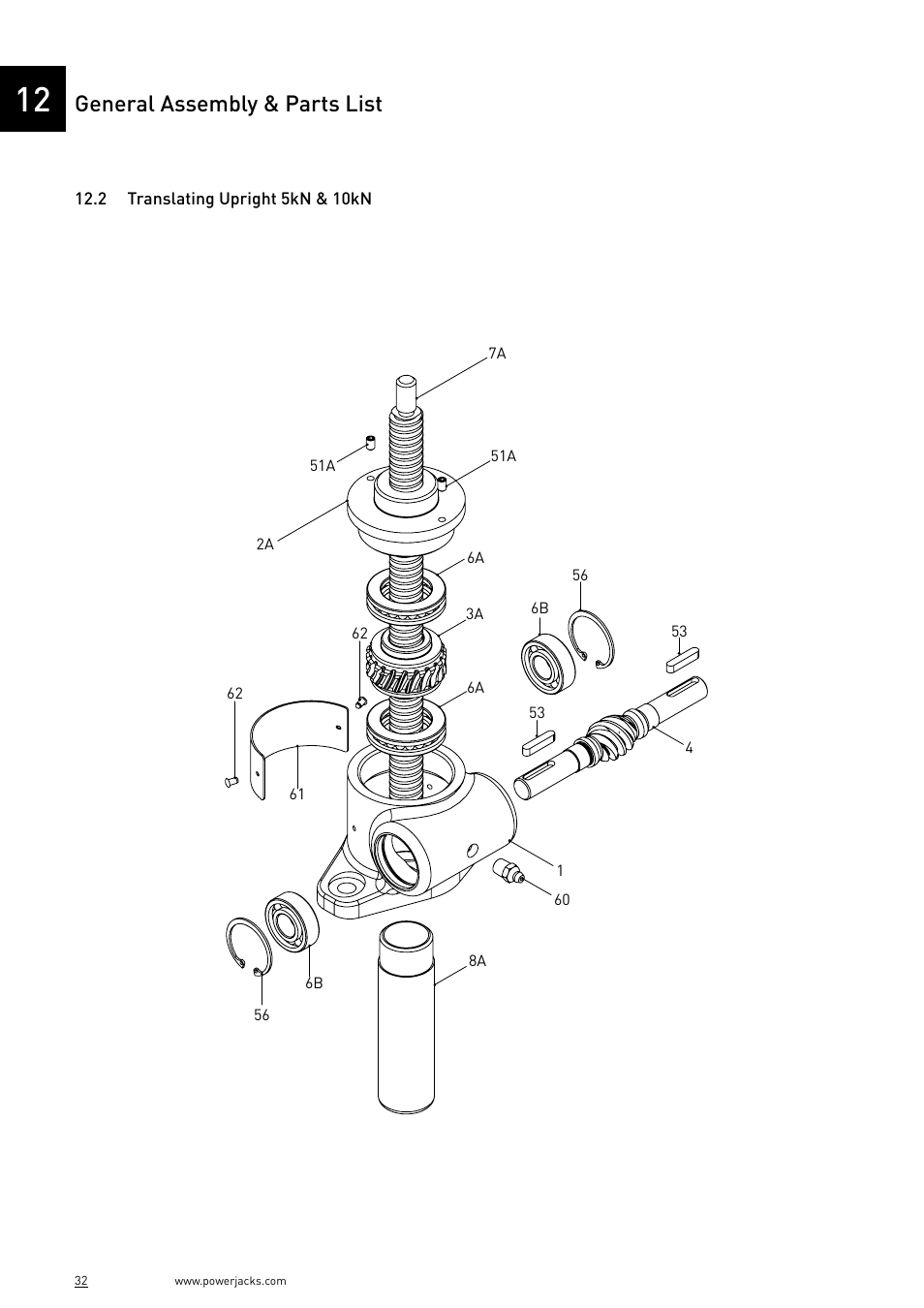 General assembly & parts list | Power Jacks E-Series - Machine User Manual | Page 32 / 52