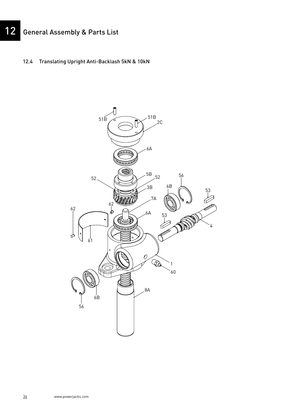 General assembly & parts list | Power Jacks E-Series - Machine User Manual | Page 34 / 52