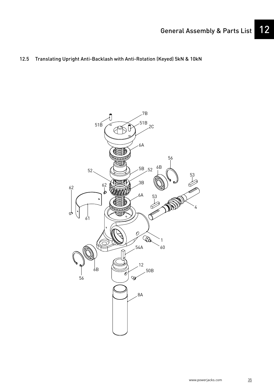 General assembly & parts list | Power Jacks E-Series - Machine User Manual | Page 35 / 52