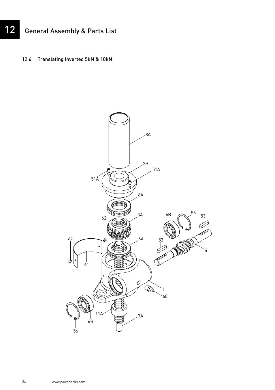 General assembly & parts list | Power Jacks E-Series - Machine User Manual | Page 36 / 52