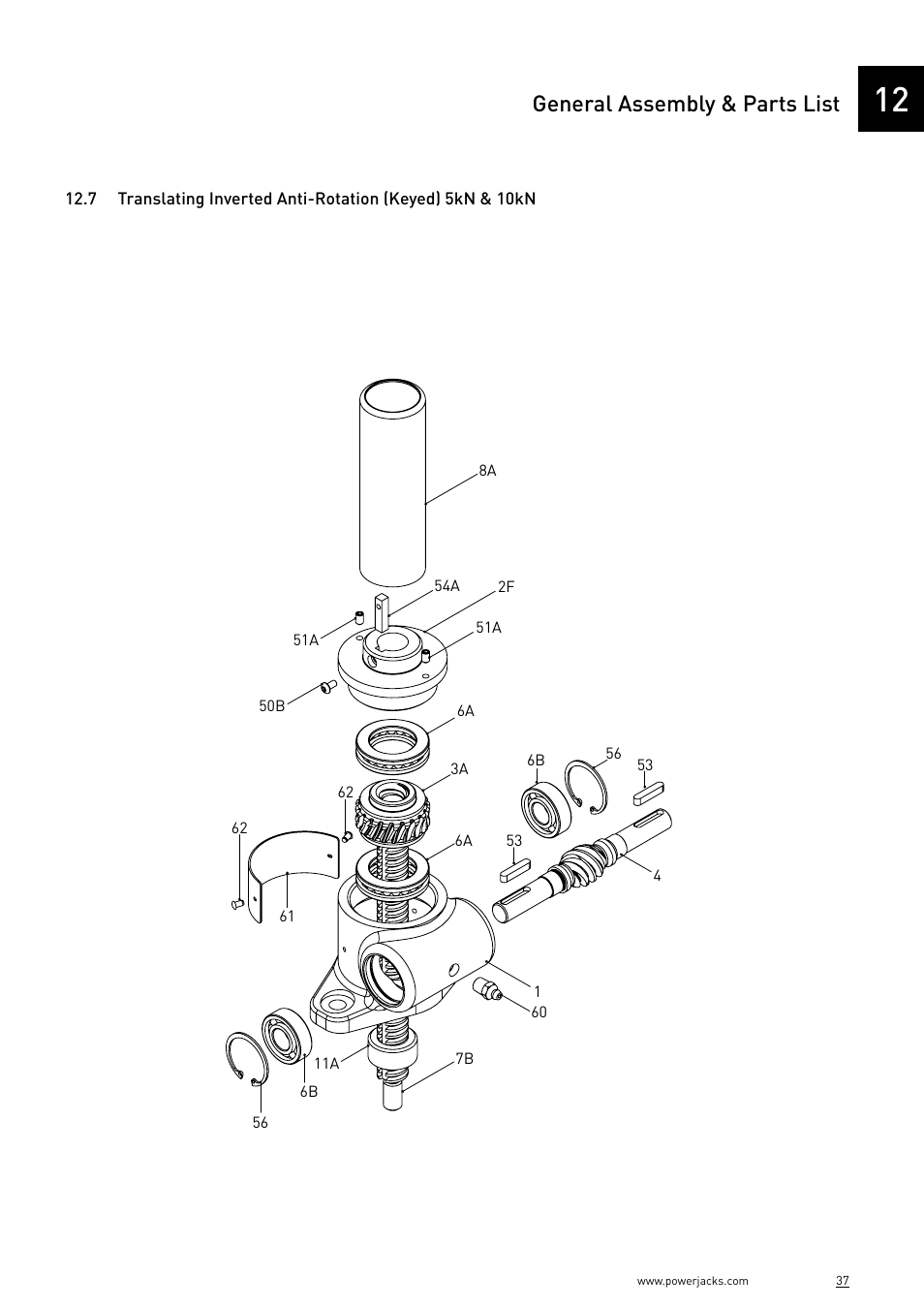 General assembly & parts list | Power Jacks E-Series - Machine User Manual | Page 37 / 52