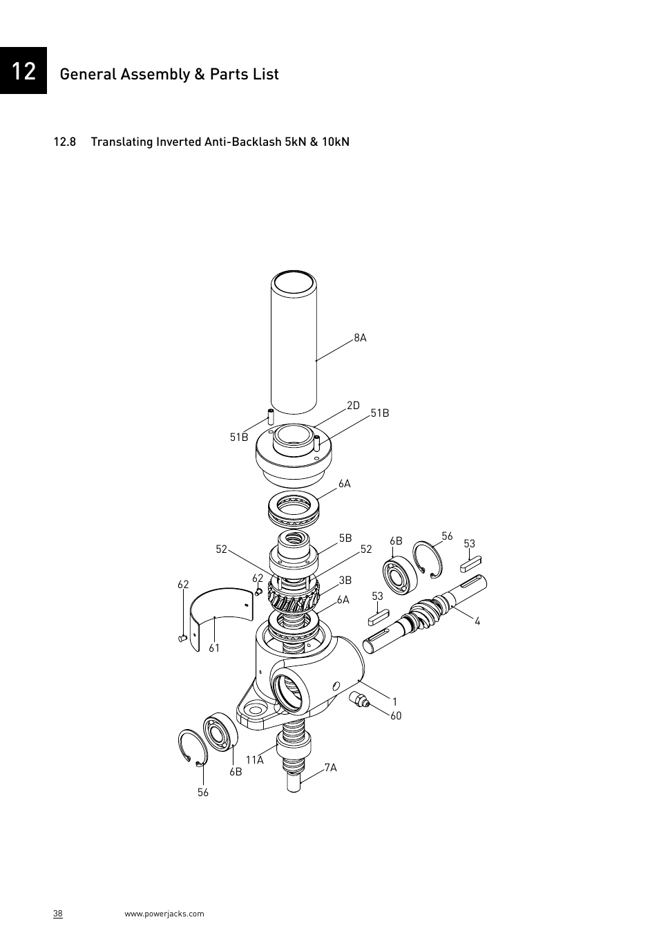 General assembly & parts list | Power Jacks E-Series - Machine User Manual | Page 38 / 52