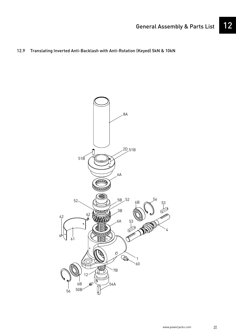 General assembly & parts list | Power Jacks E-Series - Machine User Manual | Page 39 / 52