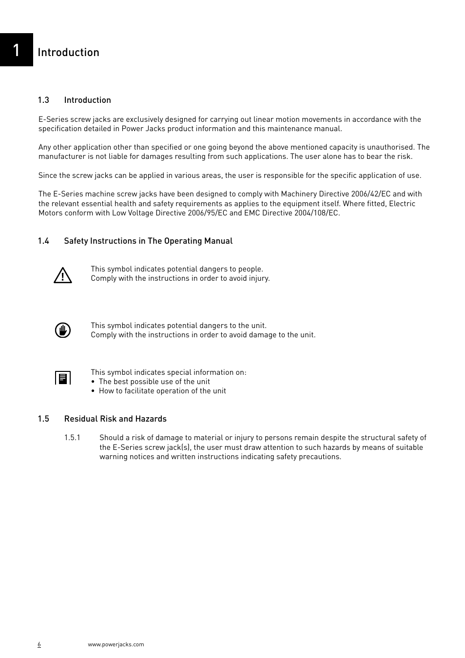 Introduction | Power Jacks E-Series - Machine User Manual | Page 6 / 52