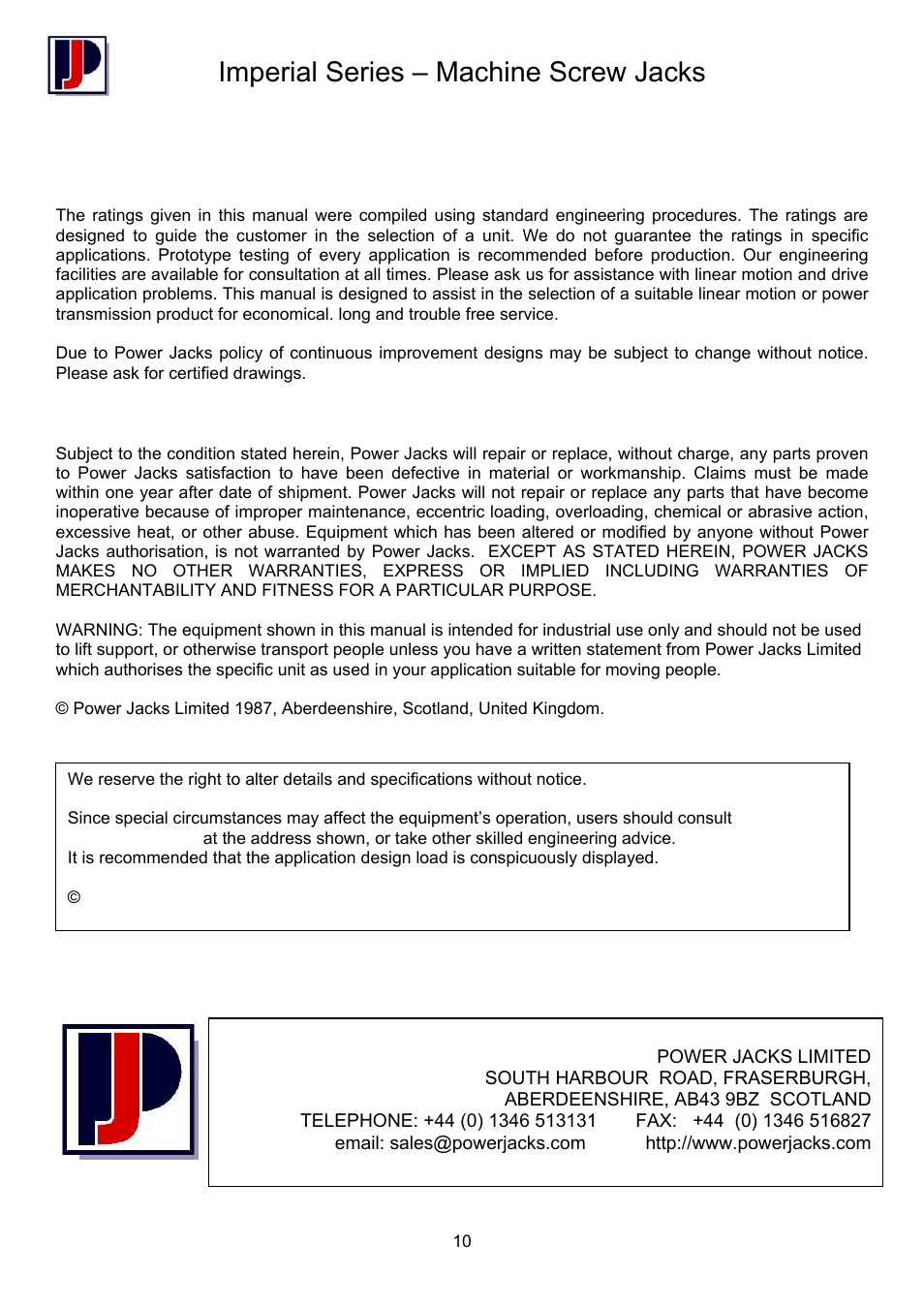 Imperial series – machine screw jacks | Power Jacks M-Series - Machine User Manual | Page 10 / 10