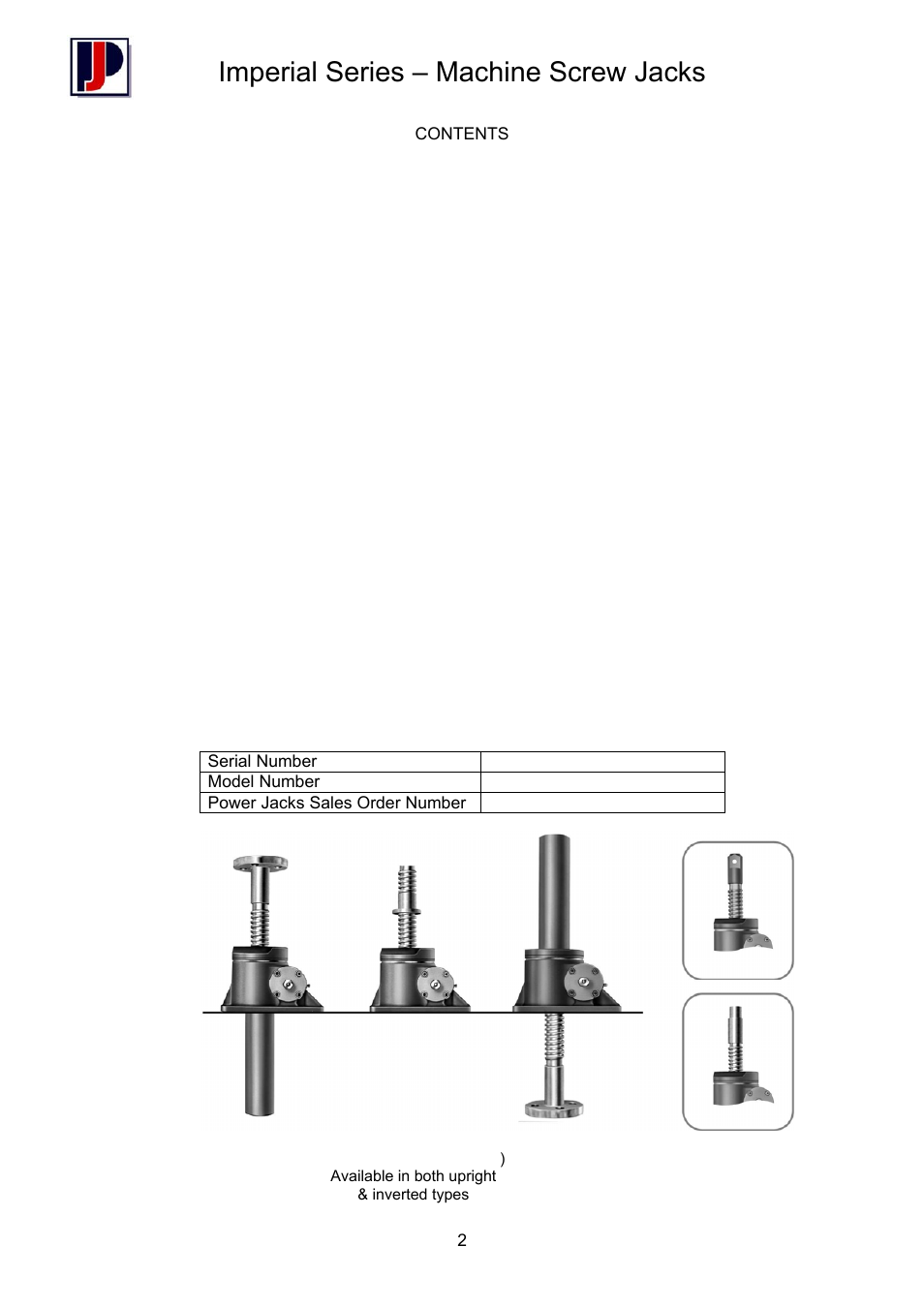 Imperial series – machine screw jacks, 1 unit details | Power Jacks M-Series - Machine User Manual | Page 2 / 10