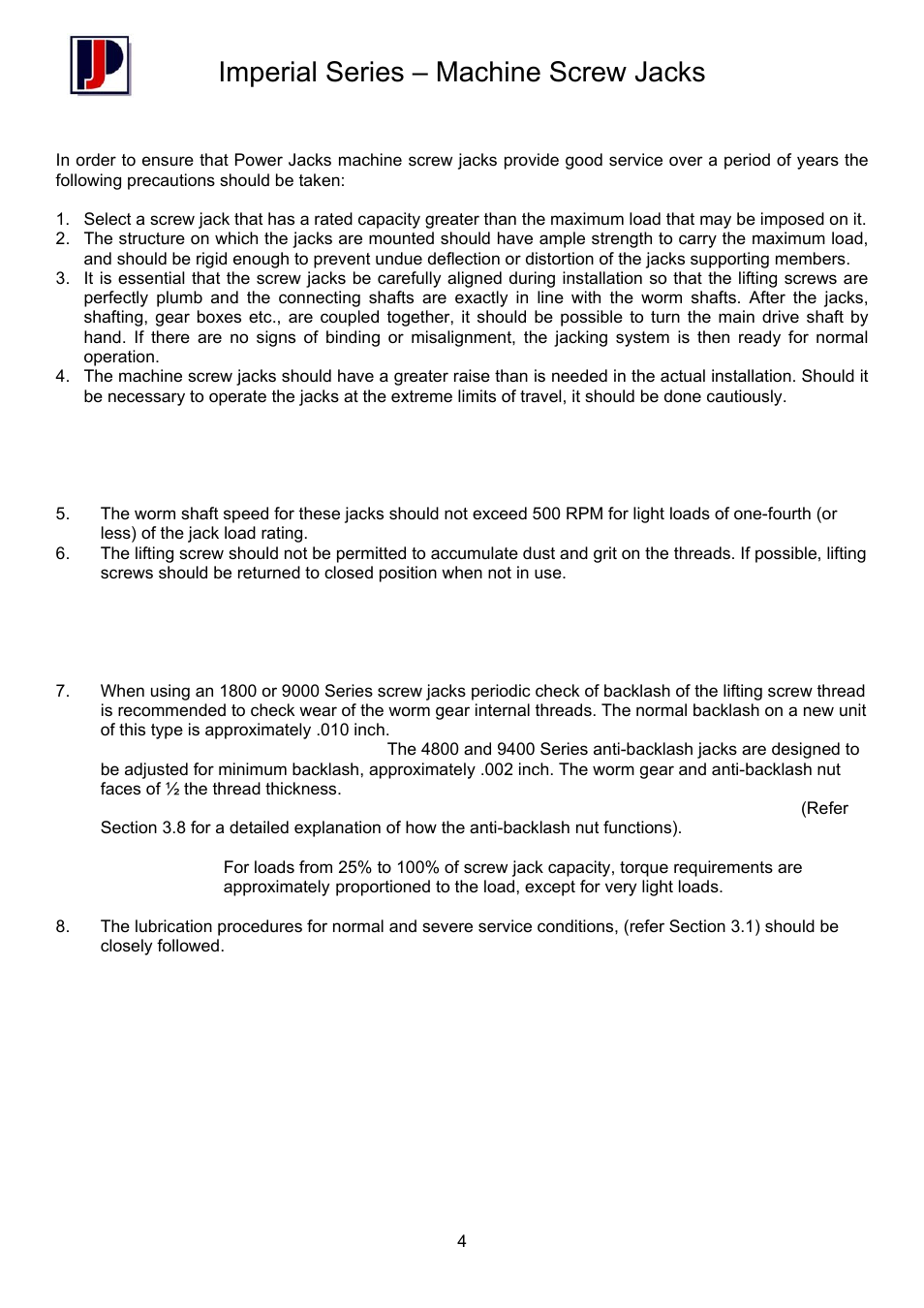 Imperial series – machine screw jacks | Power Jacks M-Series - Machine User Manual | Page 4 / 10