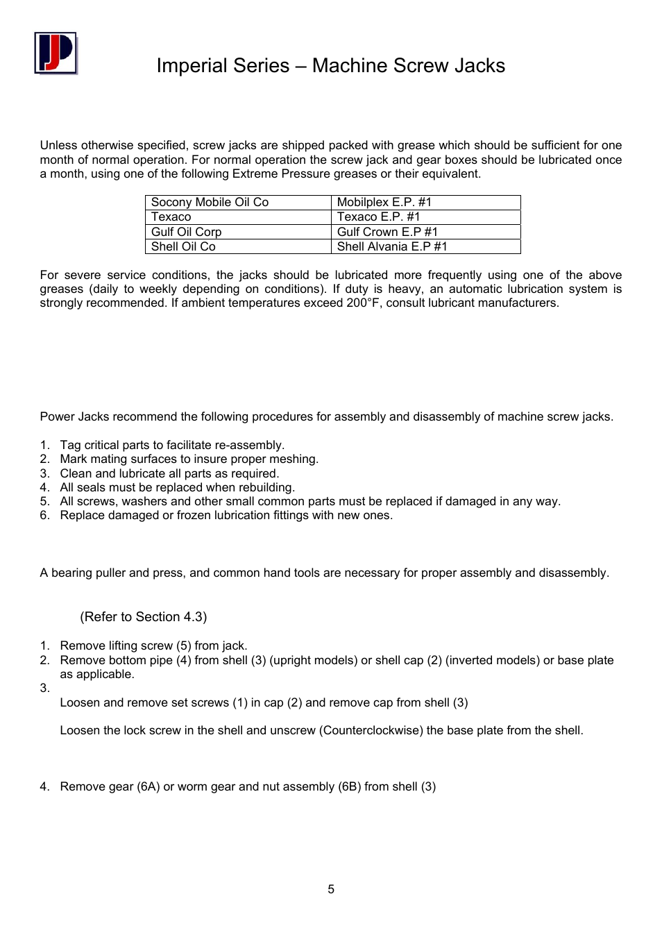 Imperial series – machine screw jacks, 3 maintenance | Power Jacks M-Series - Machine User Manual | Page 5 / 10