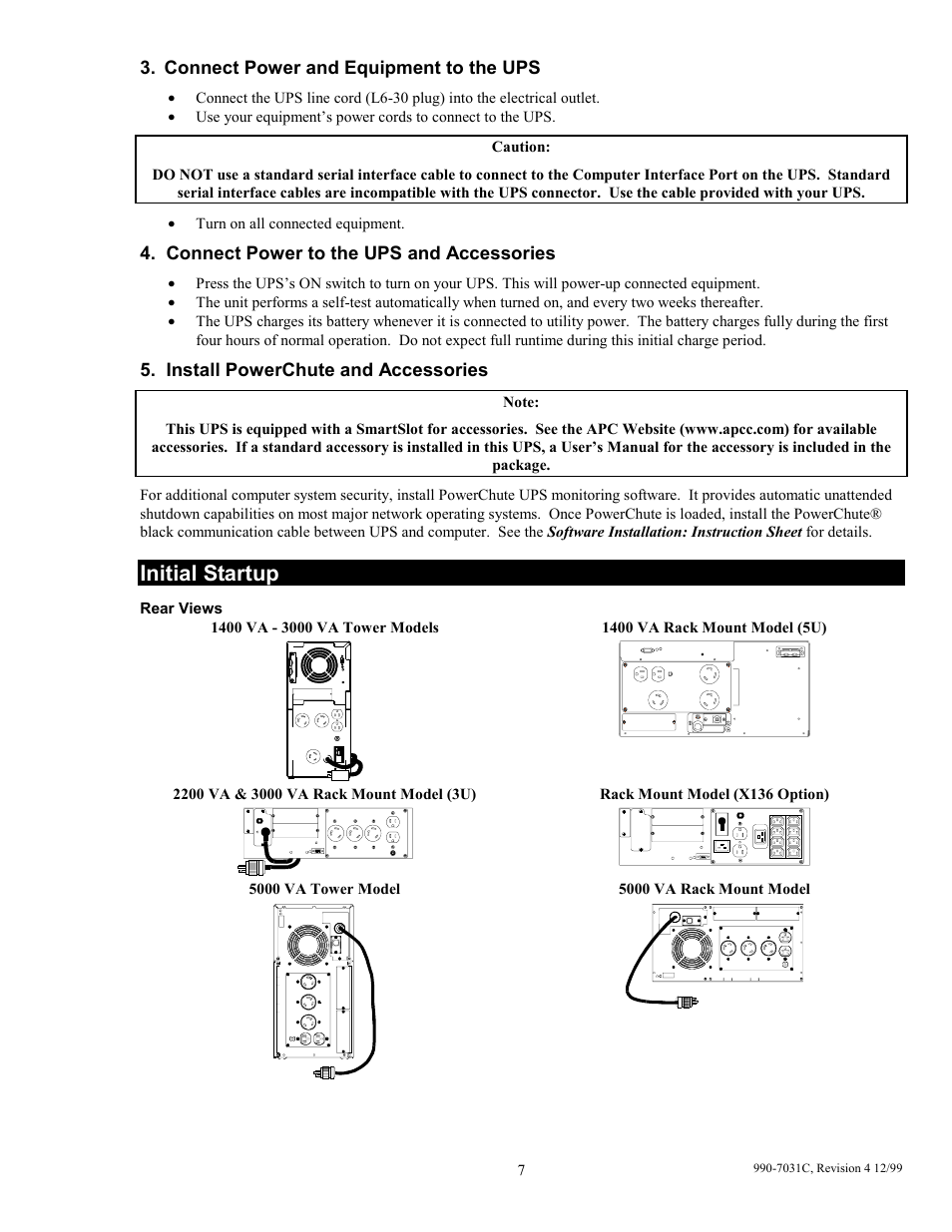 Initial startup | American Power Conversion 5000T User Manual | Page 13 / 30