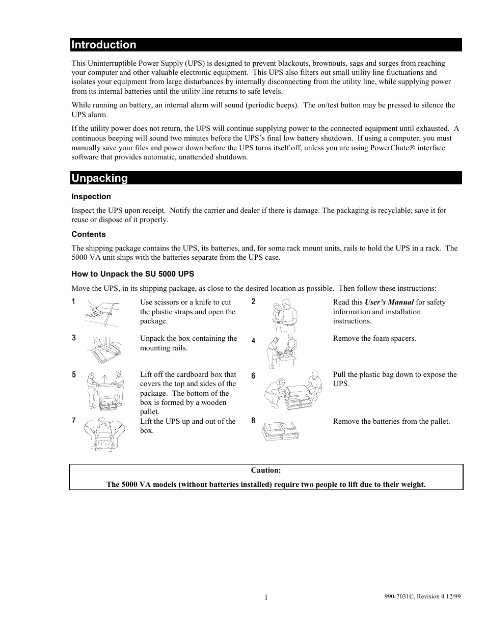 Introduction, Unpacking | American Power Conversion 5000T User Manual | Page 7 / 30