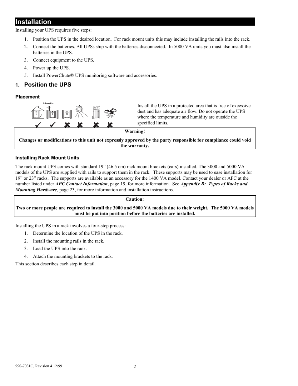 Installation | American Power Conversion 5000T User Manual | Page 8 / 30
