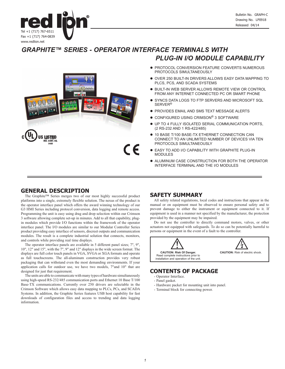 Red Lion G15 15" LCD color touch panel User Manual | 12 pages