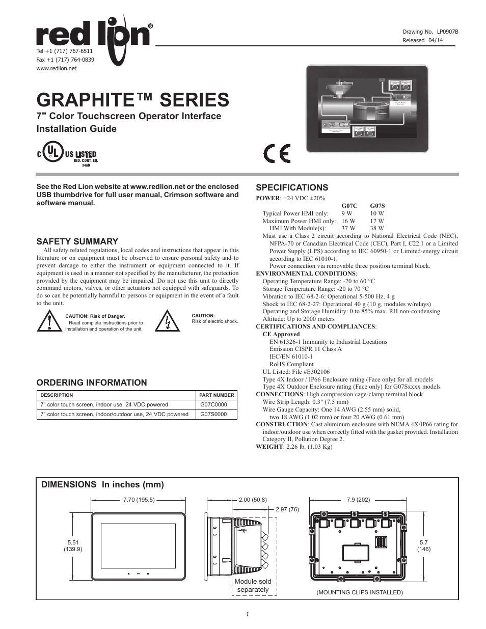 Red Lion G07 7" LCD color touch panel User Manual | 4 pages