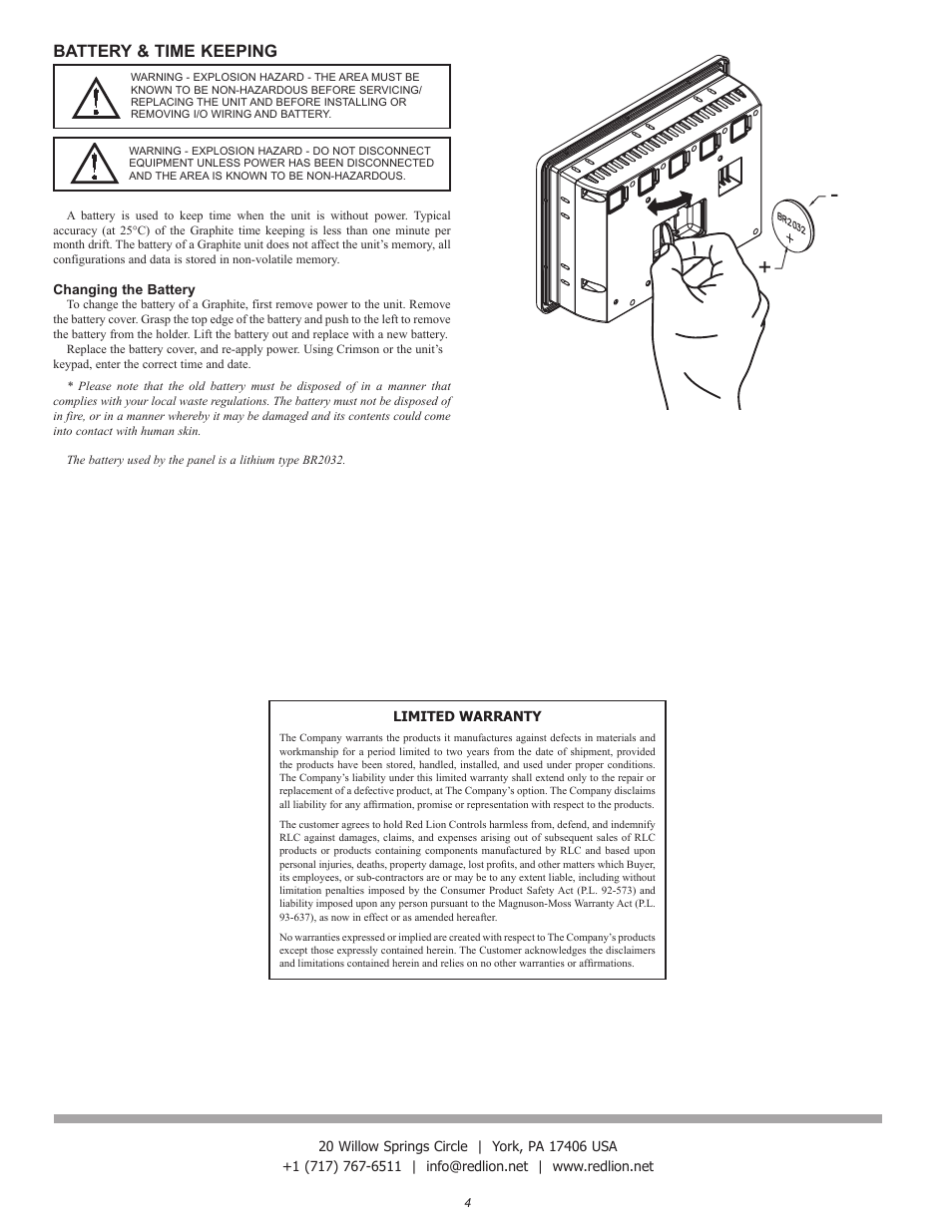 Battery & time keeping | Red Lion G07 7" LCD color touch panel User Manual | Page 4 / 4