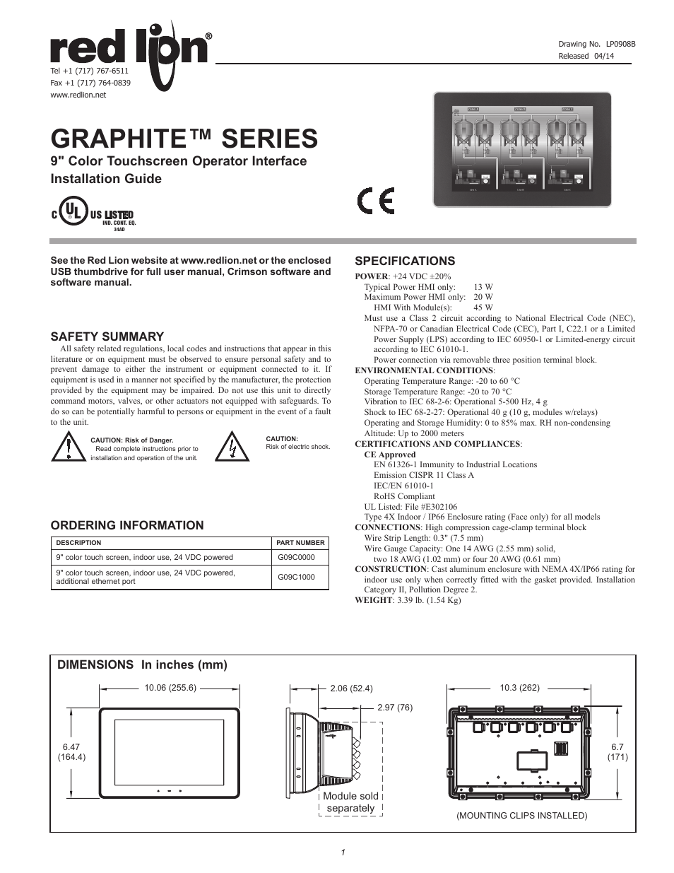 Red Lion G09 9" LCD color touch panel User Manual | 4 pages