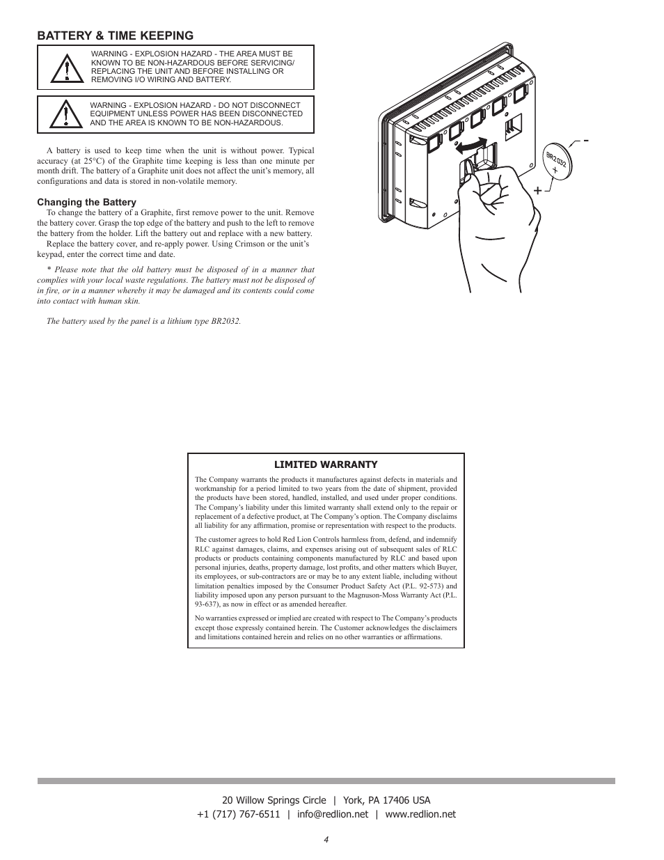 Battery & time keeping | Red Lion G09 9" LCD color touch panel User Manual | Page 4 / 4