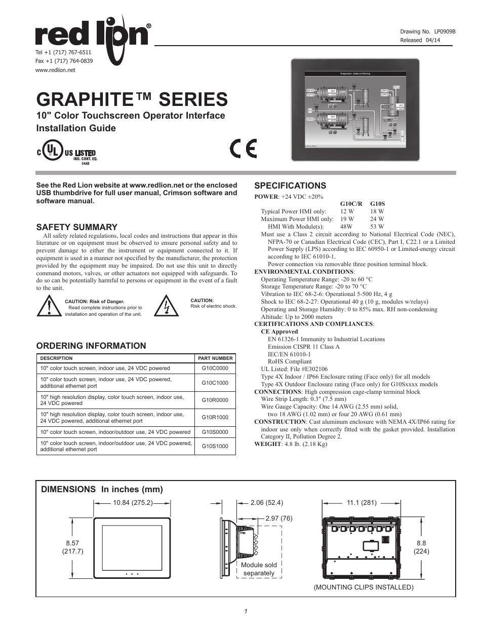 Red Lion G10 10" LCD color touch panel User Manual | 4 pages