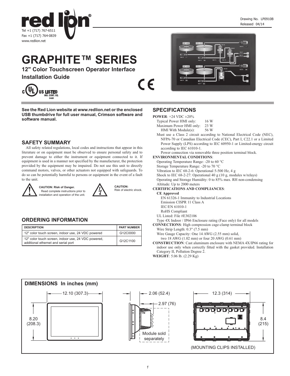 Red Lion G12 12" LCD color touch panel User Manual | 4 pages