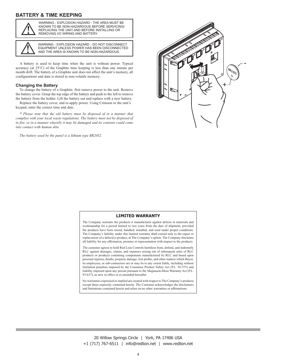 Battery & time keeping | Red Lion G15 15" LCD color touch panel User Manual | Page 4 / 4