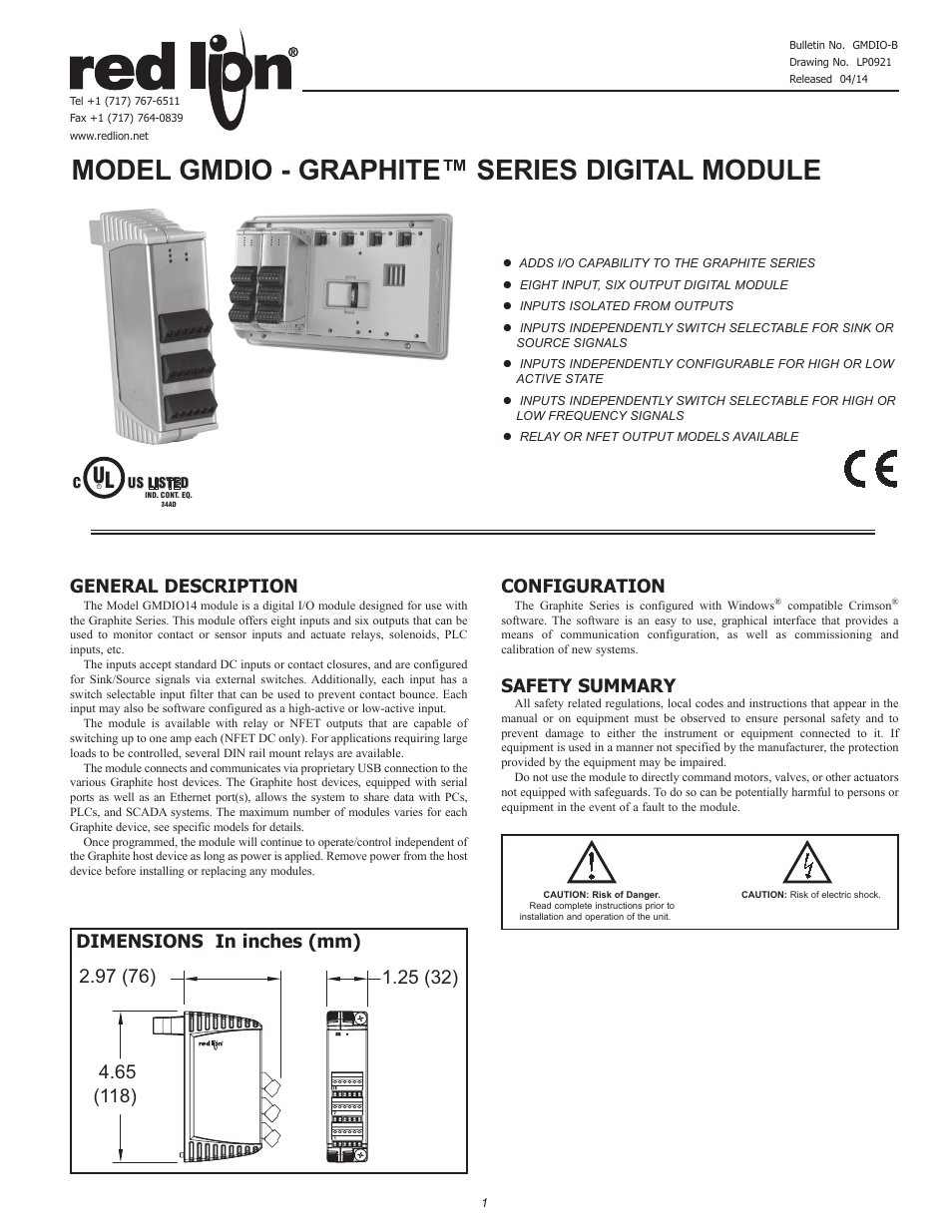 Red Lion GMDIO Digital I/O Module User Manual | 8 pages