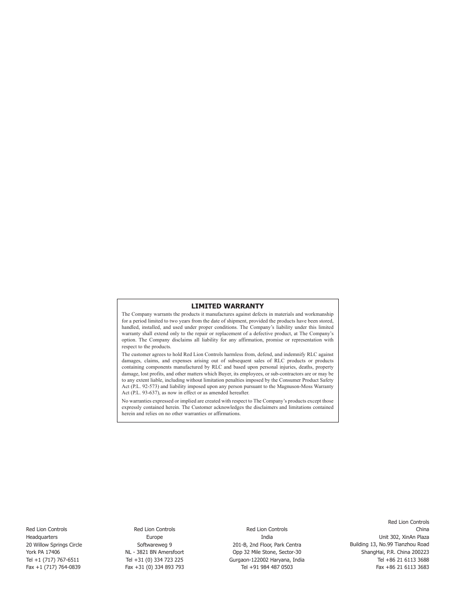 Limited warranty | Red Lion GMDIO Digital I/O Module User Manual | Page 8 / 8
