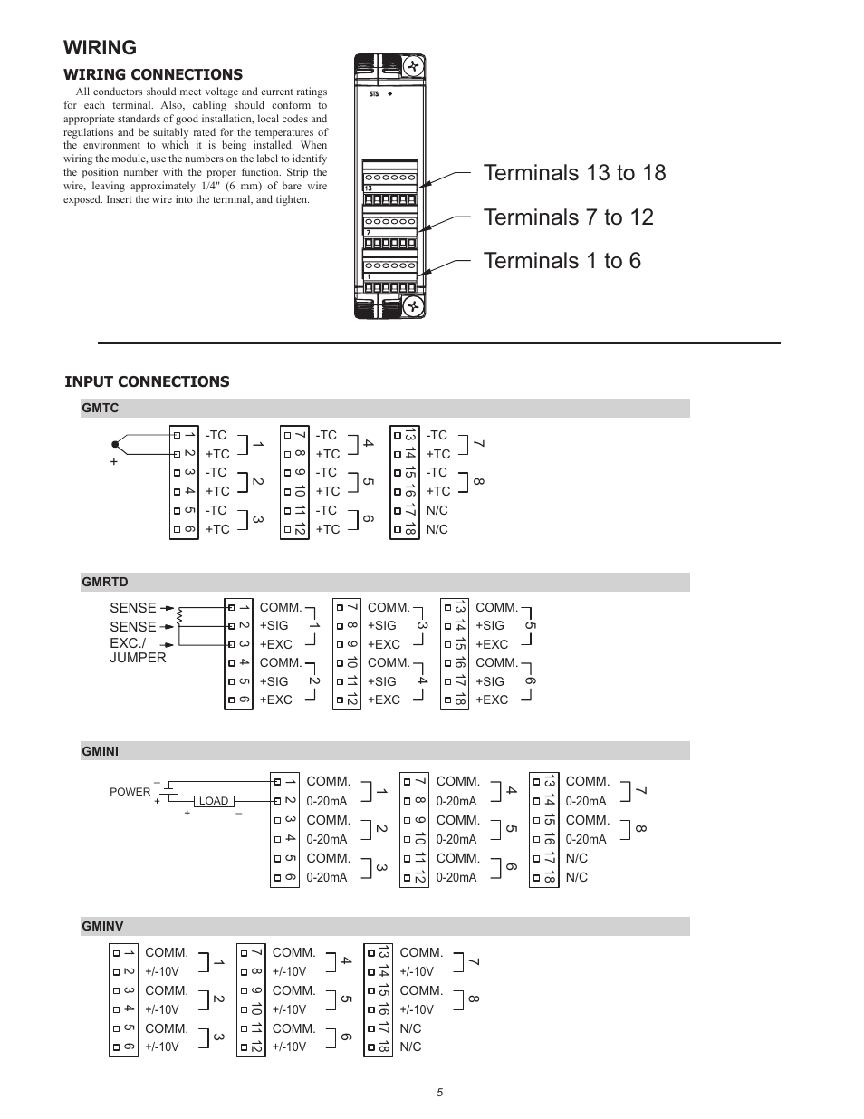 Wiring | Red Lion GMTC/GMRTD Modules for Thermocouples and RTDs User Manual | Page 5 / 8