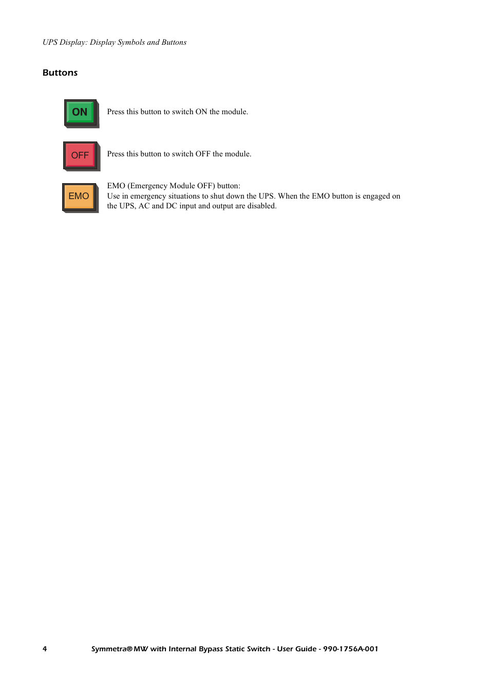 Buttons | American Power Conversion Bypass Static User Manual | Page 10 / 56