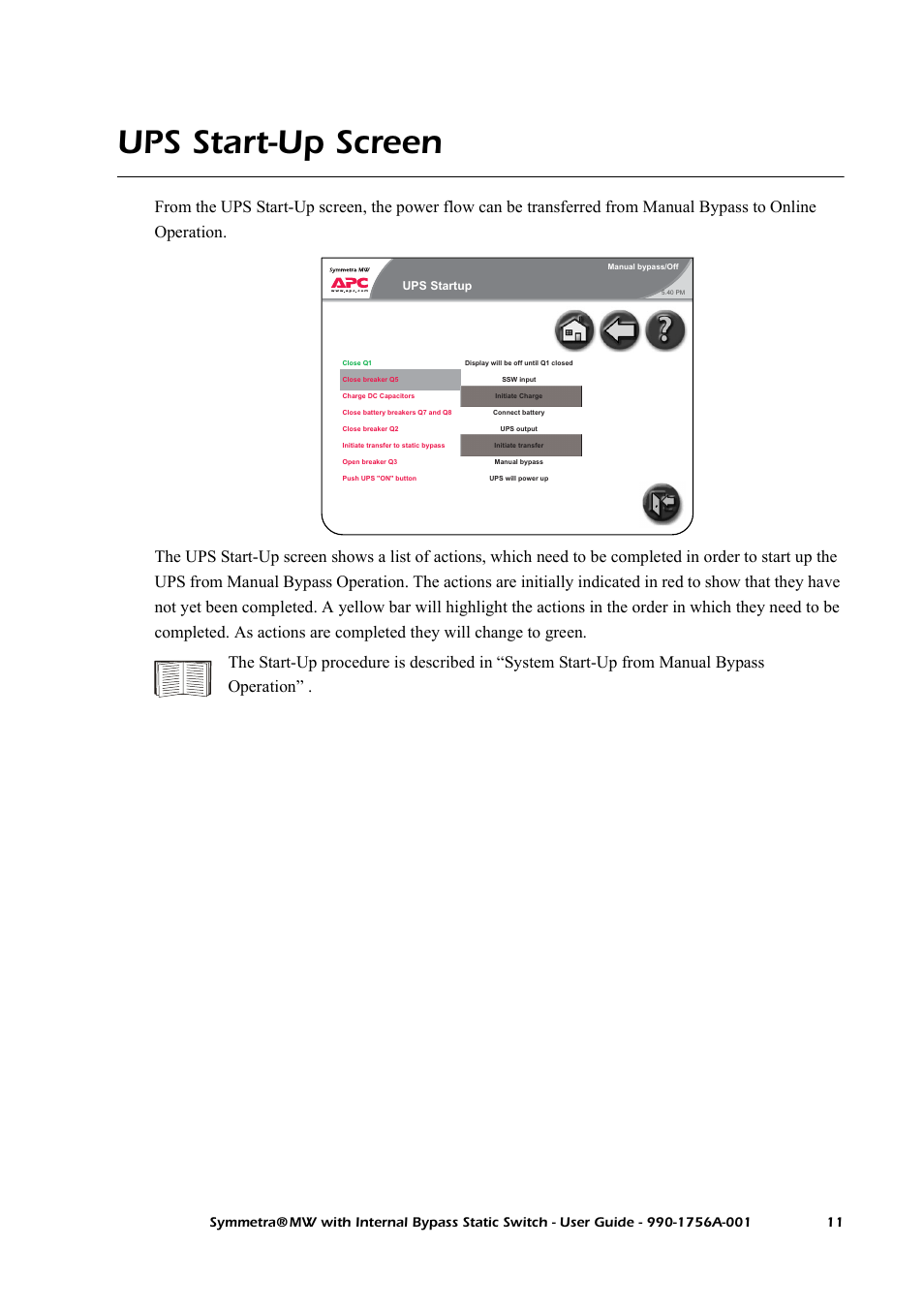 Ups start-up screen | American Power Conversion Bypass Static User Manual | Page 17 / 56