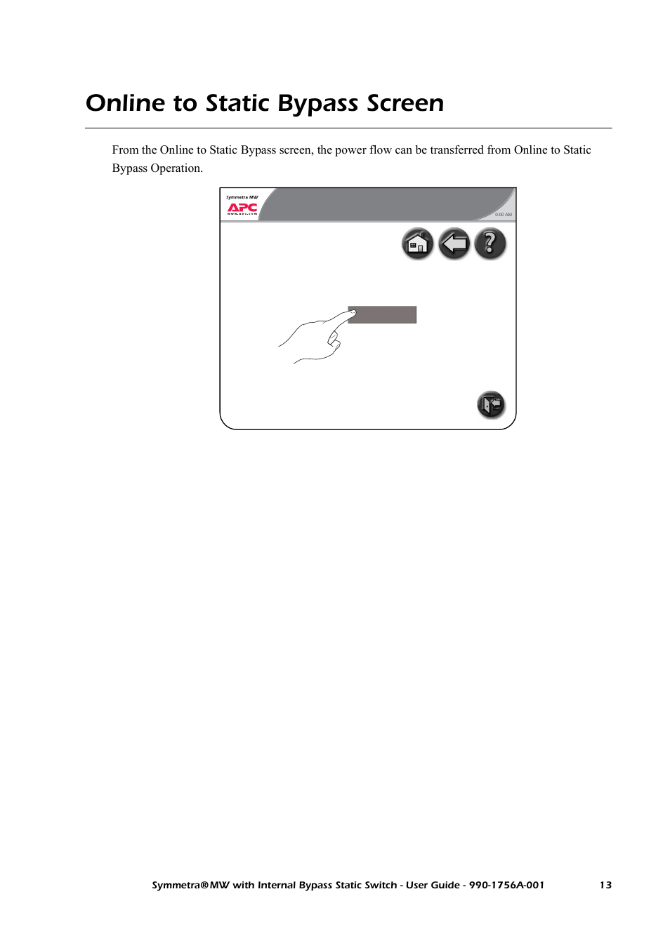 Online to static bypass screen | American Power Conversion Bypass Static User Manual | Page 19 / 56