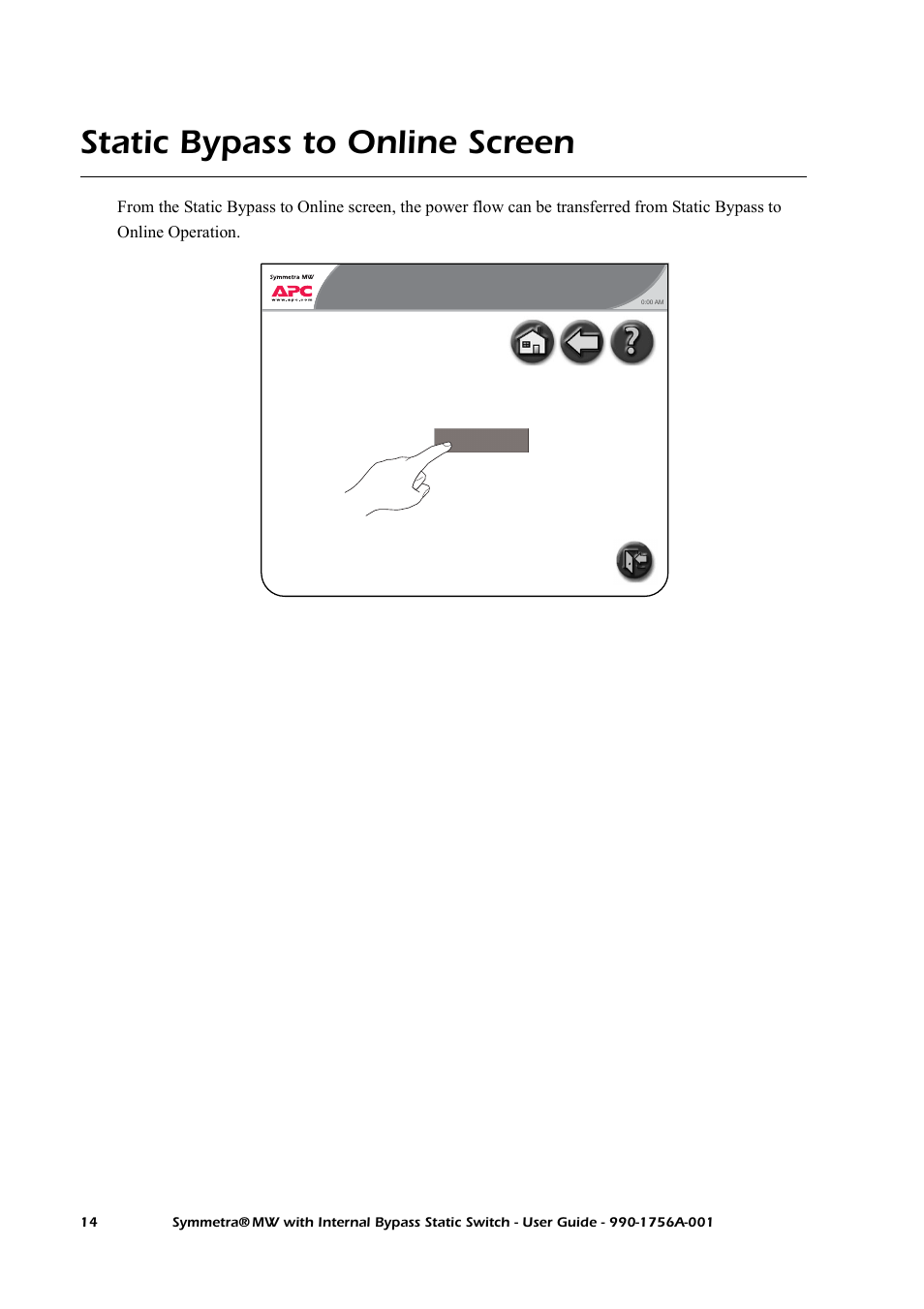 Static bypass to online screen | American Power Conversion Bypass Static User Manual | Page 20 / 56