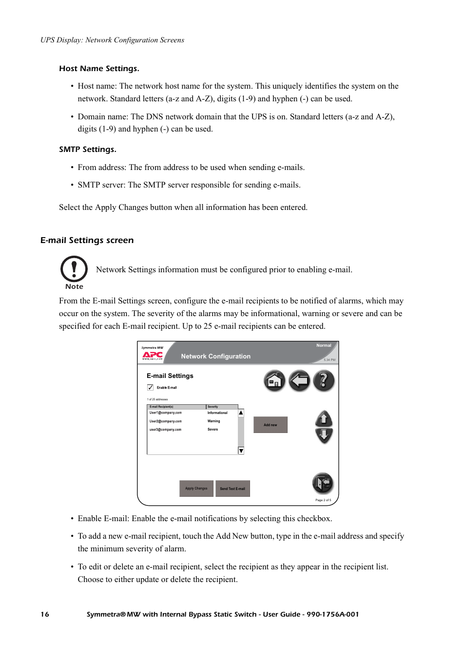 E-mail settings screen | American Power Conversion Bypass Static User Manual | Page 22 / 56