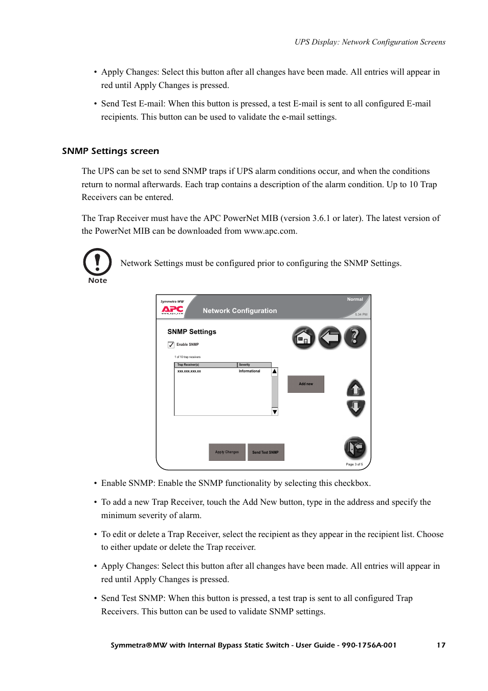 Snmp settings screen | American Power Conversion Bypass Static User Manual | Page 23 / 56