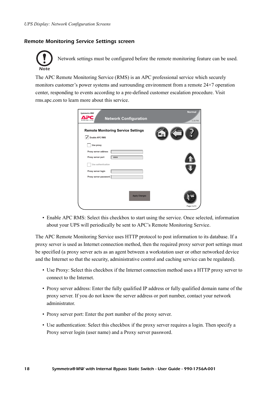 Remote monitoring service settings screen | American Power Conversion Bypass Static User Manual | Page 24 / 56