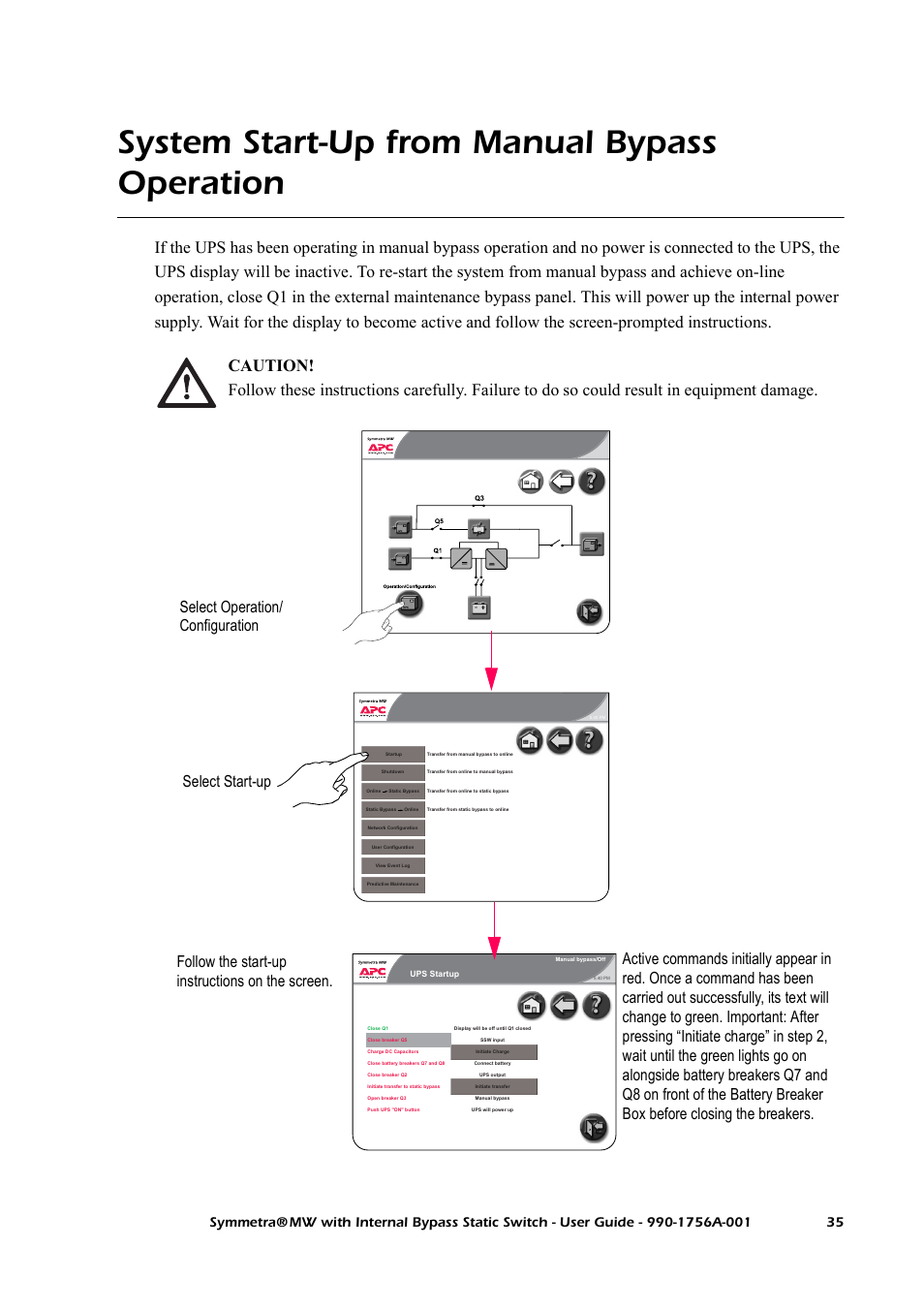 System start-up from manual bypass operation | American Power Conversion Bypass Static User Manual | Page 41 / 56