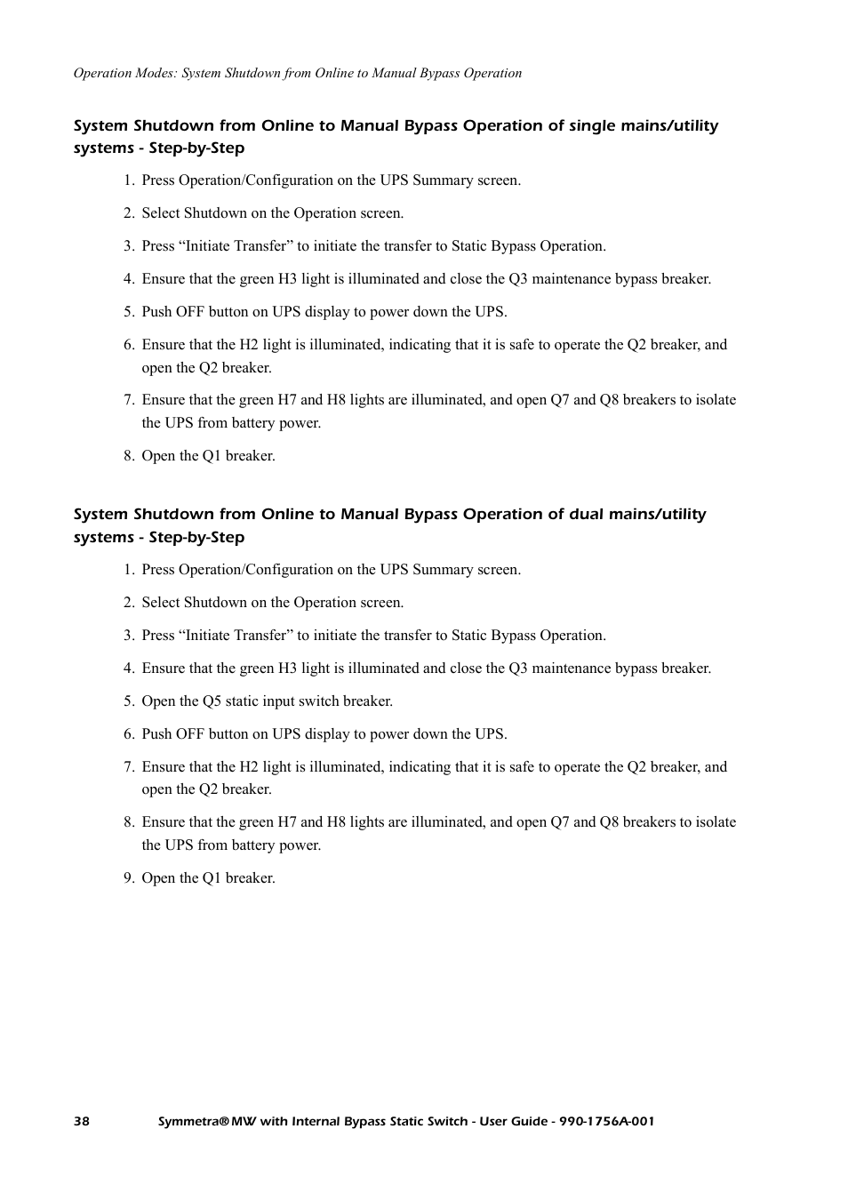 Single mains/utility systems - step-by-step | American Power Conversion Bypass Static User Manual | Page 44 / 56