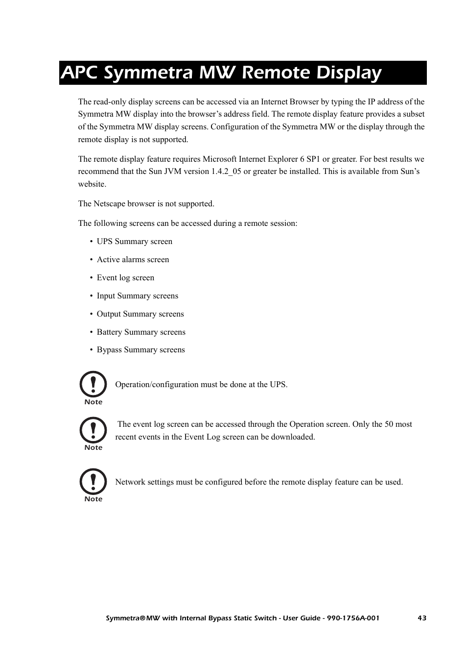 Apc symmetra mw remote display | American Power Conversion Bypass Static User Manual | Page 49 / 56
