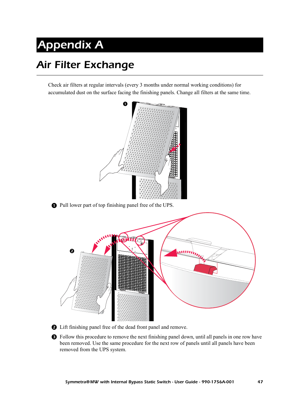 Appendix a, Air filter exchange | American Power Conversion Bypass Static User Manual | Page 53 / 56